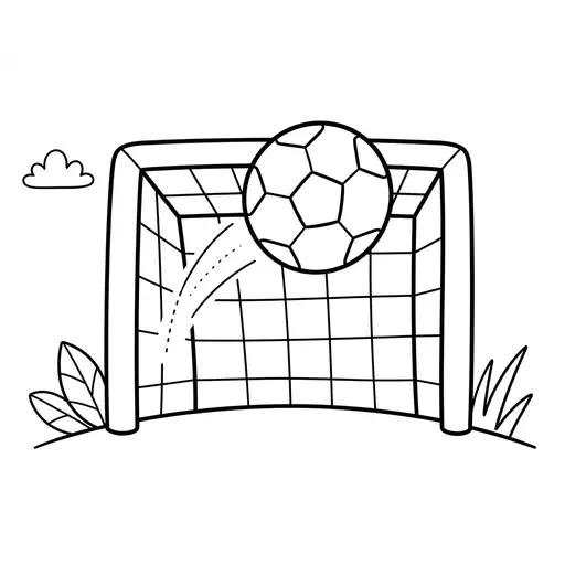 Football Coloring Page — Ball Flying Into Net