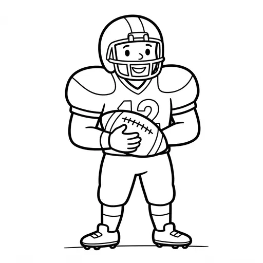 Easy Football Player Coloring Page — Standing and Holding a Football