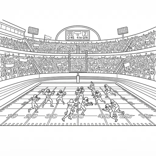Football Coloring Page for Adults — Full of Players and Cheering Crowd