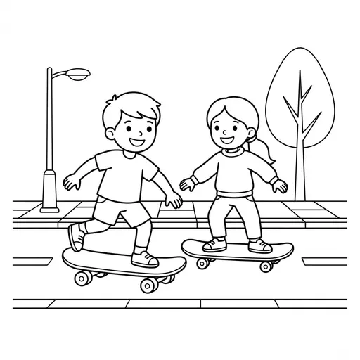 Skateboard Coloring Page — Skateboarding Down a Street