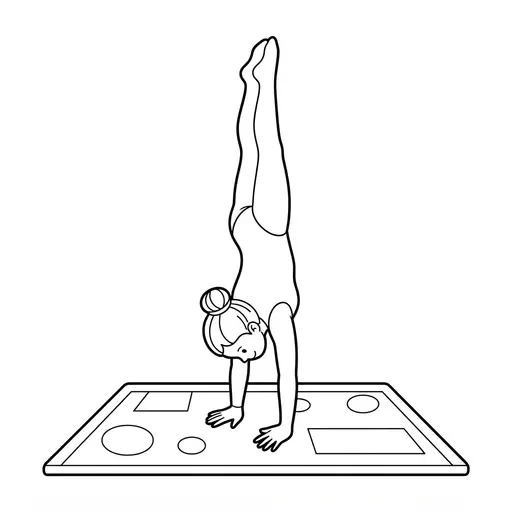 Gymnastic Coloring Page — Doing a Handstand on a Mat