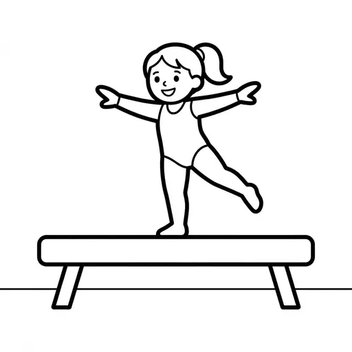 Easy Gymnastic Coloring Page — Balancing on a Beam