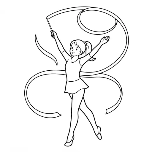 Gymnastic Coloring Page — Dancing With a Ribbon