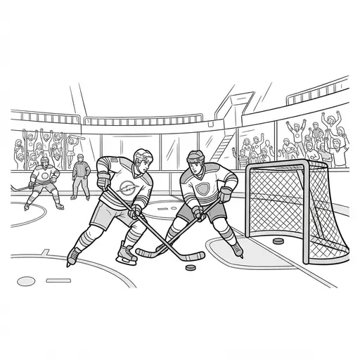 Hockey Coloring Page for Adults — Action on the Ice in an Arena