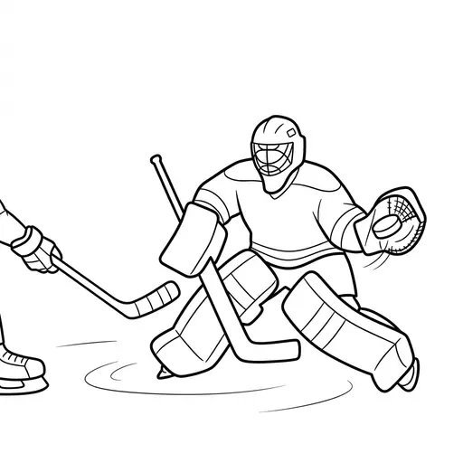 Hockey Coloring Page — Goalie Blocking a Puck
