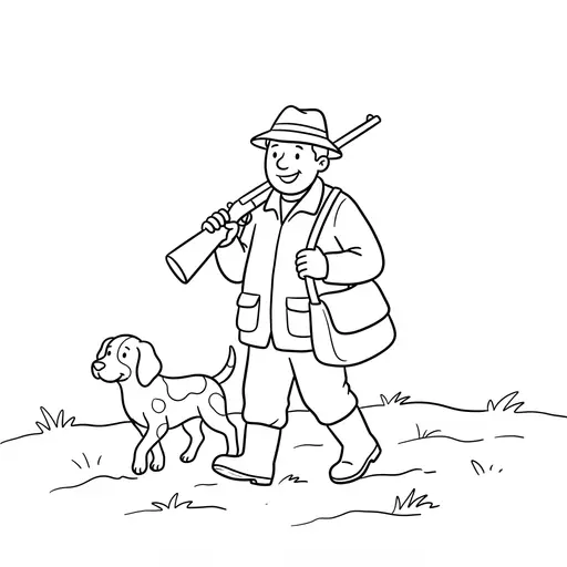 Hunting Coloring Page — Walking With Hunting Dog