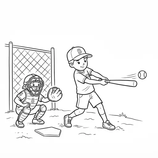 Baseball Coloring Page — batter and catcher in action