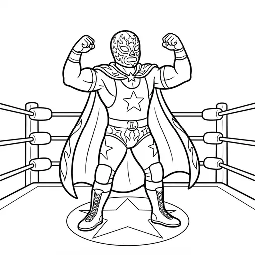 Wrestling Coloring Page — Luchador Flexing in the Ring