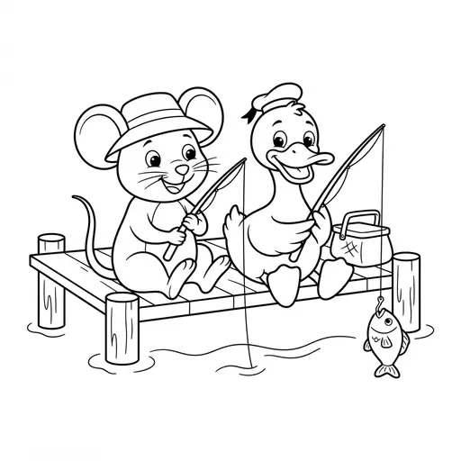 Fishing Coloring Page — Fishing on a Wooden Dock