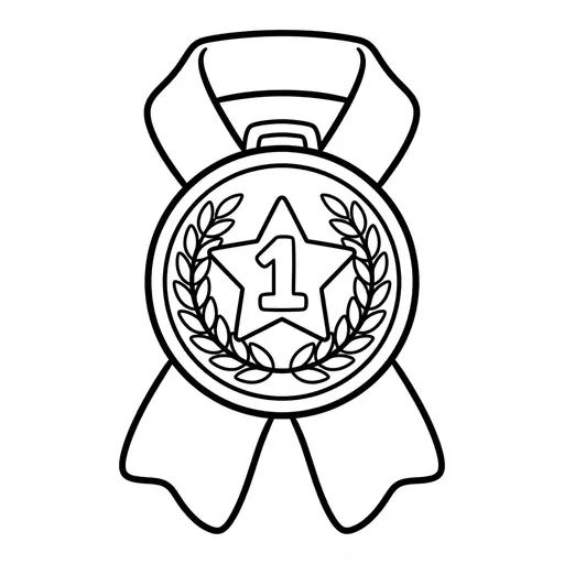 Easy Olympic Coloring Page — First Place with Star and Ribbon