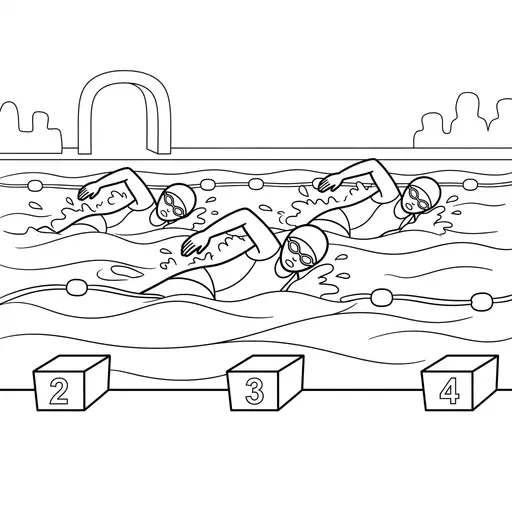 Olympic Coloring Page — Olympics Swimmers Racing in a Pool