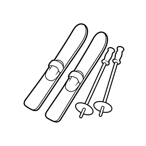 Easy Skiing Coloring Page — Skis and Poles Laid Together