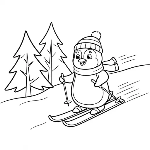 Skiing Coloring Page — Skiing Past Pine Trees
