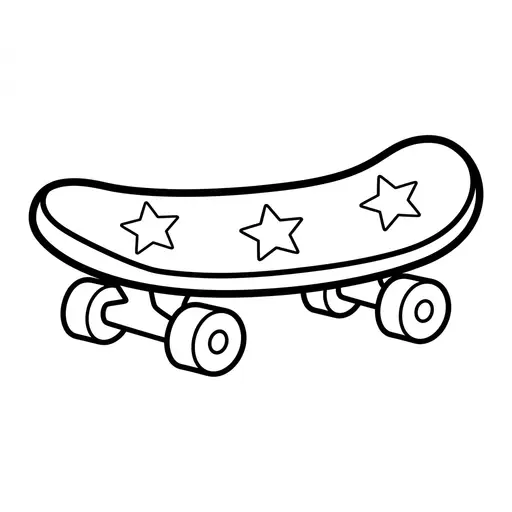 Easy Skateboard Coloring Page — Decorated with Three Stars