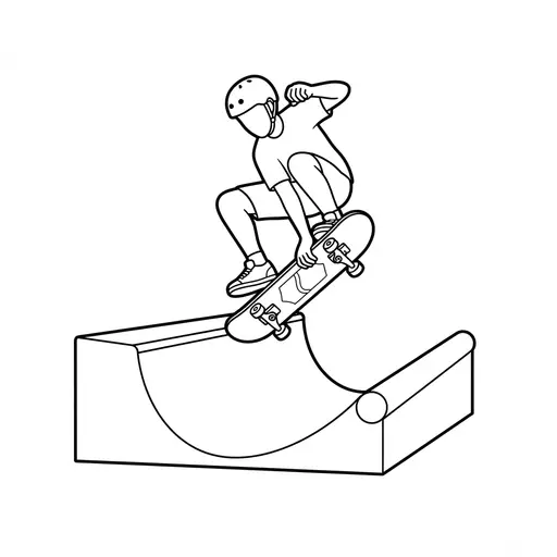 Skateboard Coloring Page — Doing a Trick on a Ramp