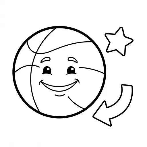 Easy Basketball Coloring Page — Smiling Face with Star