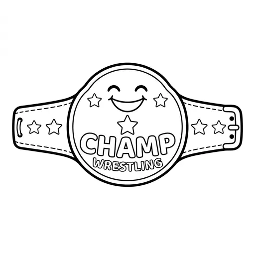Easy Wrestling Coloring Page — Smiling Face And Champ Text
