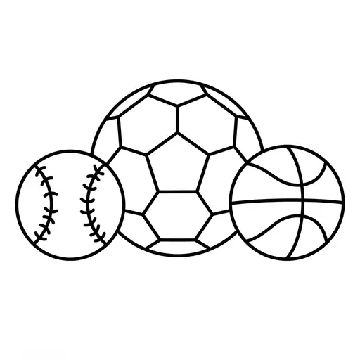 Easy Sport Coloring Page — Soccer Ball Baseball and Basketball