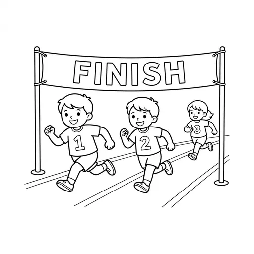 Sport Coloring Page — Children Crossing the Finish Line