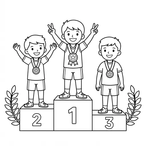 Sport Coloring Page — Standing on a Sports Podium with Medals