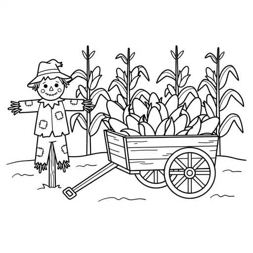 Corn Coloring Page — In a Cornfield with a Wagon