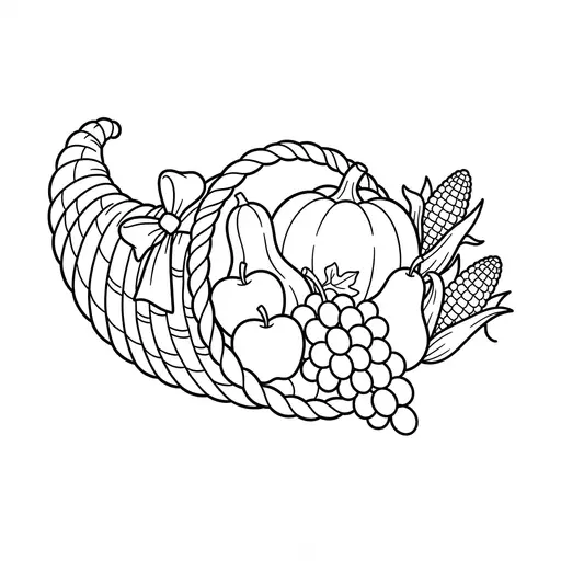 Cornucopia Coloring Page — Overflowing With Harvest Fruits