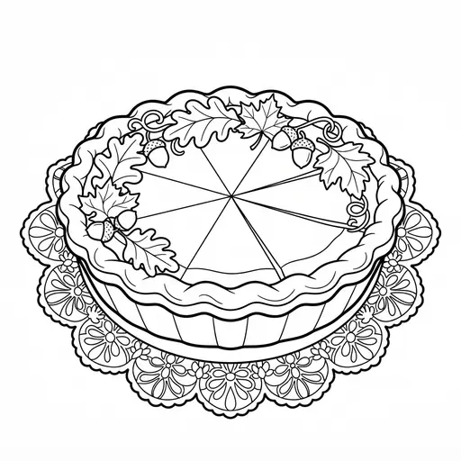 Pumpkin Pie Coloring Page for Adults — Decorative Leaf Crust on a Doily