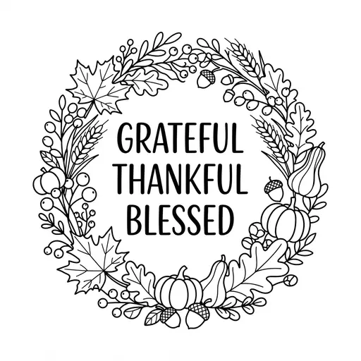 Thankful Coloring Page for Adults — Autumn Leaves and Text