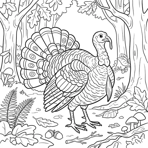 Turkey Coloring Page for Adults — Standing in a Forest Clearing