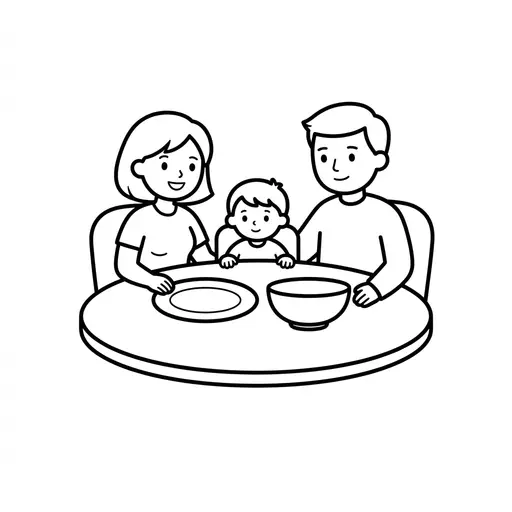 Easy Thanksgiving Coloring Page — Sitting at Dinner Table