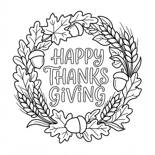 Thanksgiving Coloring Page for Adults — Hand Lettering and Autumn Foliage