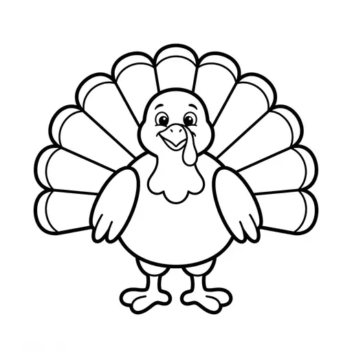 Easy Turkey Coloring Page — Friendly Face and Fan Tail