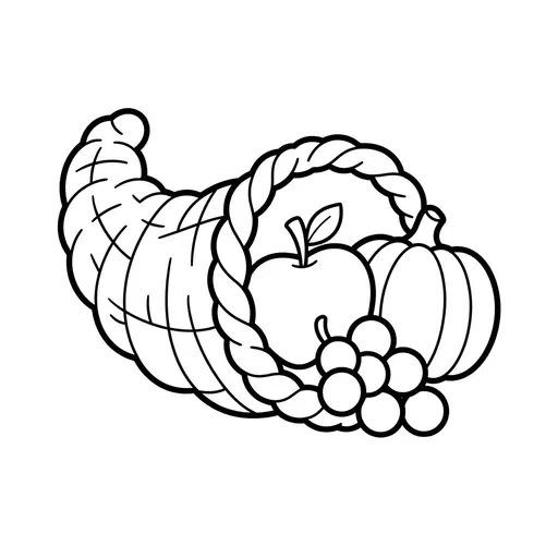 Easy Cornucopia Coloring Page — Filled With Fruit and Pumpkin