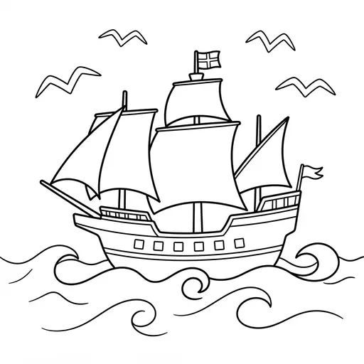 Mayflower Coloring Page — Sailing on Ocean Waves