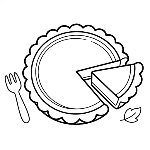 Easy Pumpkin Pie Coloring Page — Sliced With A Fork And Leaf