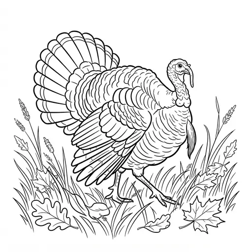Turkey Coloring Page for Adults — Strutting Through Tall Autumn Grass