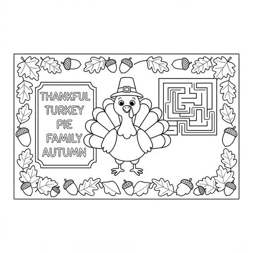 Thanksgiving Coloring Page — Placemat With Maze And Words