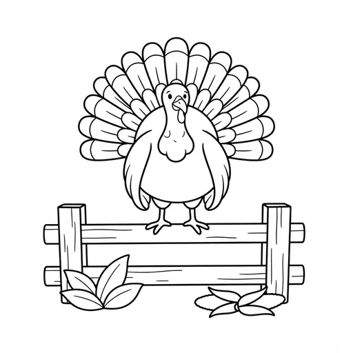 Turkey Coloring Page — Standing on a Wooden Fence