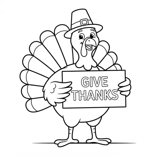 Thankful Coloring Page — Holding a Give Thanks Sign