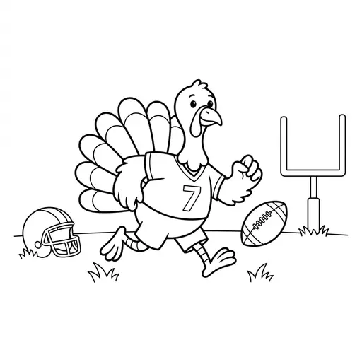 Turkey Coloring Page — Playing Football in a Backyard