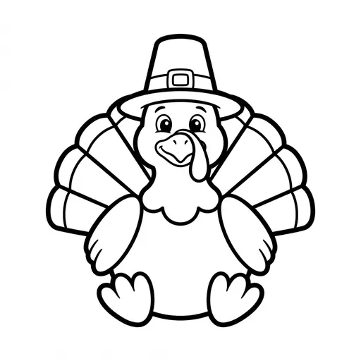 Easy Turkey Coloring Page — Wearing a Pilgrim Hat