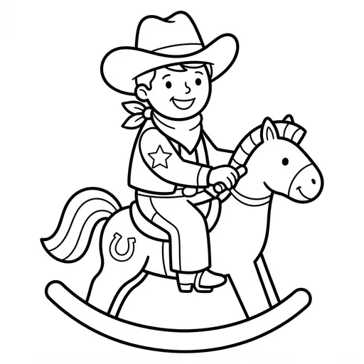 Easy Cowboy Coloring Page — Cowboy Riding a Toy Horse