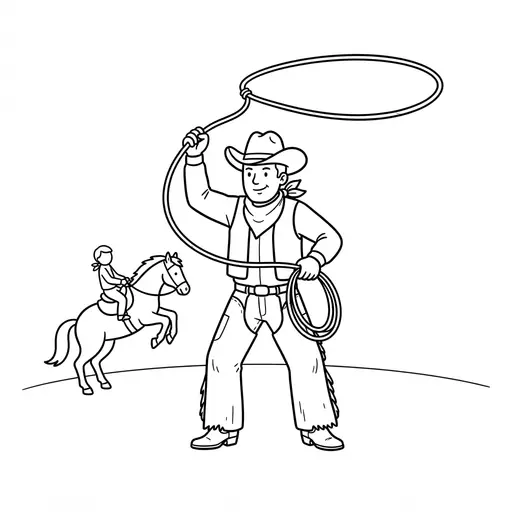 Cowboy Coloring Page — Swinging a Lasso