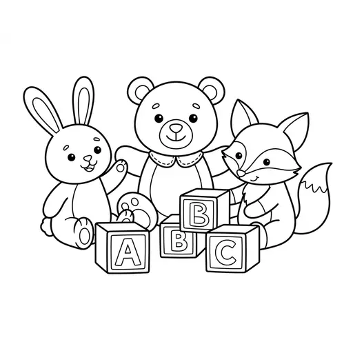 Puppet Coloring Page — Sitting With a Rabbit and Fox