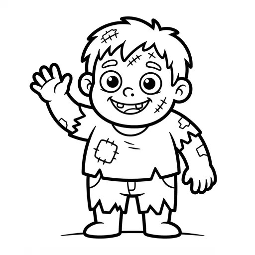 Easy Zombie Coloring Page — Friendly Zombie Waving Hello