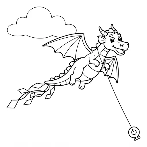 Kite Coloring Page — Flying Dragon With Long Tail
