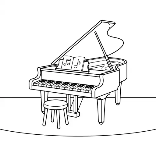 Piano Coloring Page — Grand Piano With A Stool