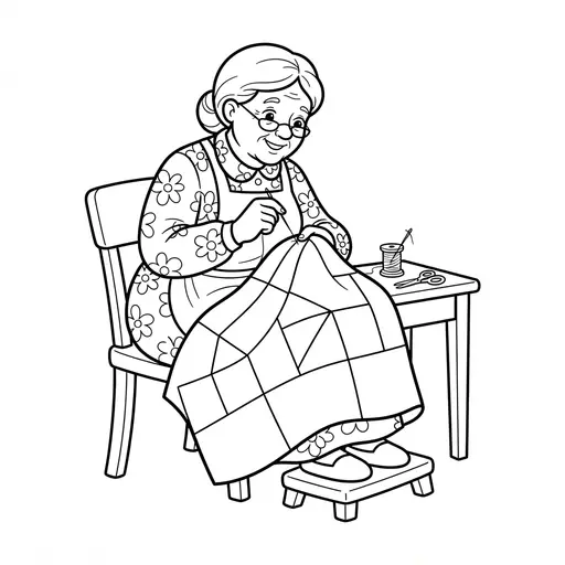 Quilt Coloring Page — Sewing a Quilt