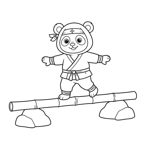 Ninja Coloring Page — Balancing on a Bamboo Pole