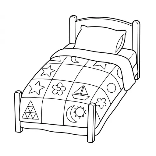 Quilt Coloring Page — Patchwork Quilt and Pillow